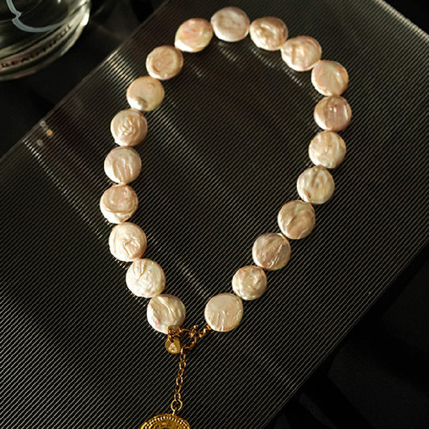 Vintage Gold Coin Badge Necklace