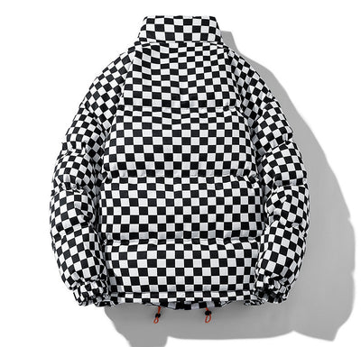 Down Cotton-padded Clothes Chessboard Stand Collar Men Thick Warm Jacket