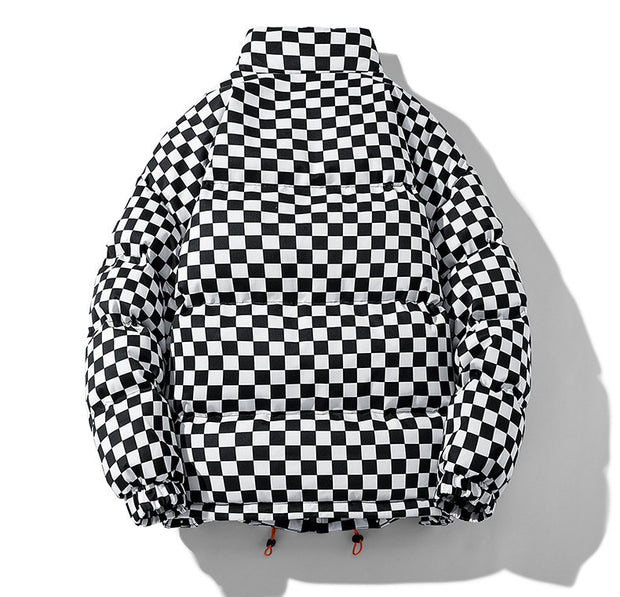 Down Cotton-padded Clothes Chessboard Stand Collar Men Thick Warm Jacket