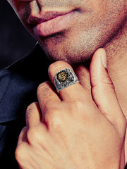 Fenrille Wolf Head Silver Inlaid Copper Ring