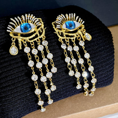 Zircon Long Tassel Earrings Vintage Artificial Crystal