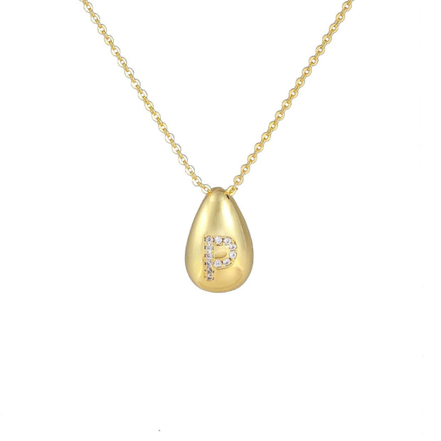 Glossy Water Drop 26 English Letter Pendant Copper-plated Gold Simple Pendant Female
