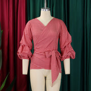 Big Bow Decorative Shirt Plaid Strap European And American