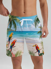 Hawaii Men's Beach Shorts Tropical Plant 3D Printing