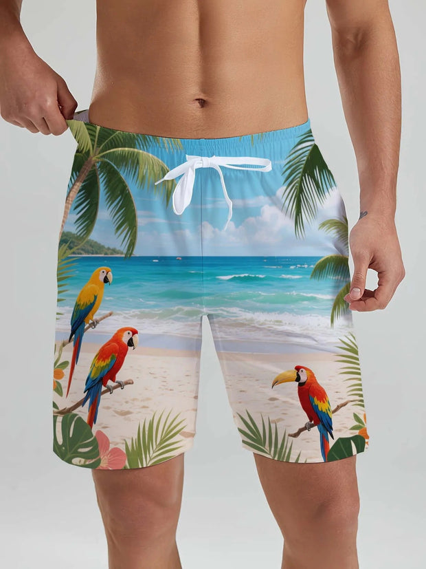 Hawaii Men's Beach Shorts Tropical Plant 3D Printing