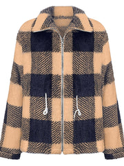 Women's Long-sleeved Plaid Lapel Zipper Plush Coat