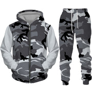 Men's Camouflage Print Zipper Hoodie Pants Set