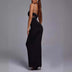 Crystal Drill Chain Straps Tulle Stitched Backless Evening Gown