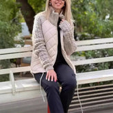 Stand Collar Cotton Jacket With Pockets Fashion Knitted Stitching Zipper Coat Winter Warm Tops For Women Douson Odeh
