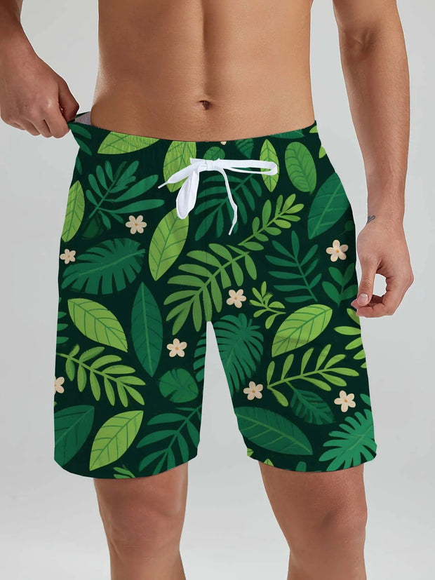 Hawaii Men's Beach Shorts Tropical Plant 3D Printing