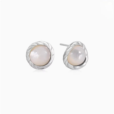 White Moonlight Mother-of-Pearl Niche Design Advanced Versatile Silver Earrings