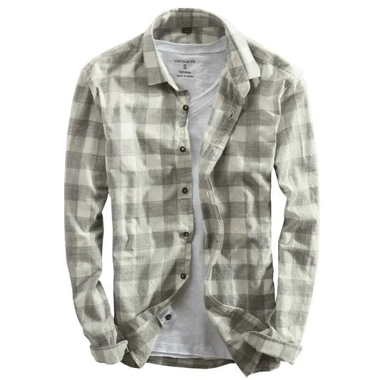 New Men's Shirt Cotton Washed Long-Sleeved Lapel Plaid Shirt Cotton Shirt Men Douson Odeh