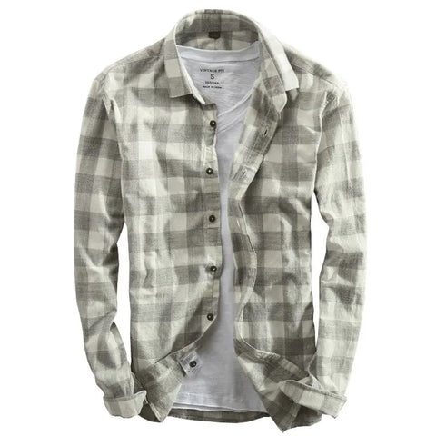 New Men's Shirt Cotton Washed Long-Sleeved Lapel Plaid Shirt Cotton Shirt Men Douson Odeh