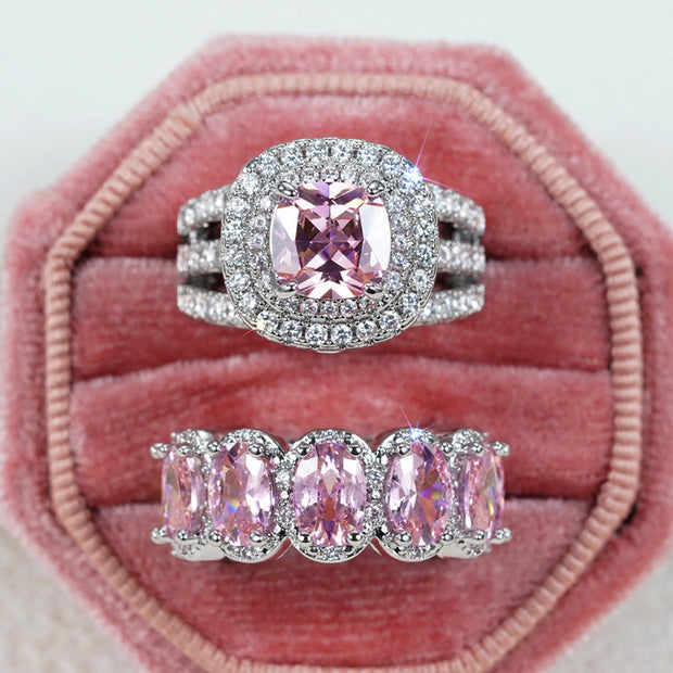 Egg-shaped Full Circle Micro Inlaid Zircon Ring Set