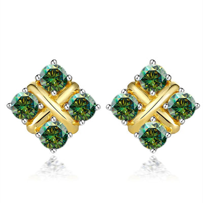 Korean Style S925 Pt950 Gold Plated Geometric Moissanite Stud Earrings