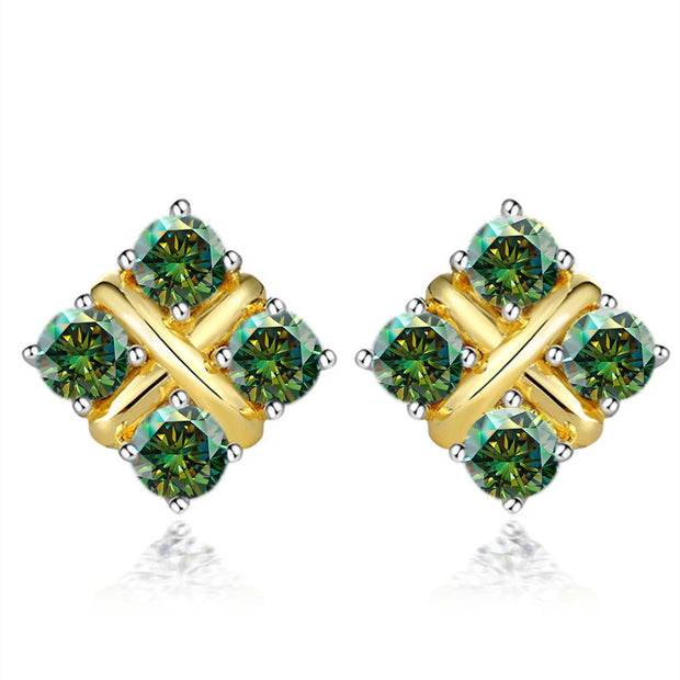 Korean Style S925 Pt950 Gold Plated Geometric Moissanite Stud Earrings