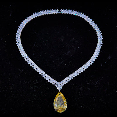 Pear-Shaped Yellow Diamond Necklace With Water Drop Zircon