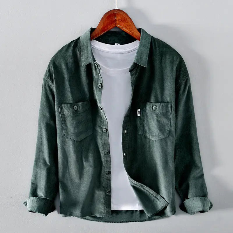 Men Pocket Casual Corduroy Long-sleeved Shirt Douson Odeh
