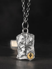 Viking Luen Letter Hammered Pendant Compass Silver Necklace