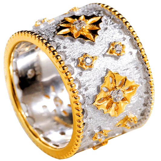 Silver Gold-plated Ring Zircon Vintage Dichroic Salad
