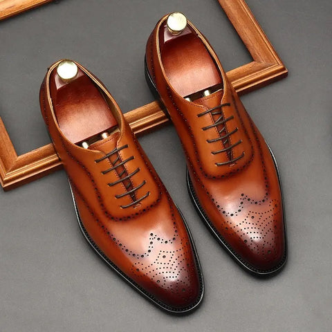 Leather Shoes Men's British Pointed Toe Business Formal Wear Lace-up Shoes Men Douson Odeh
