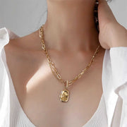 Special-shaped Oval Double-layer OT Buckle Long Twin Necklace