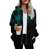 Plaid Color Matching Plush Hooded Sweater Zipper Jacket