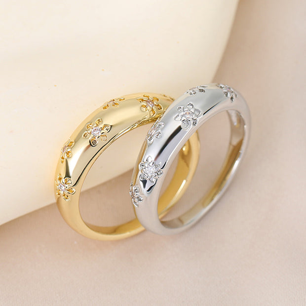 Affordable Luxury Fashion Copper Inlaid Zircon Flower Ring