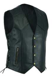 Men's Leather Waistcoat V-neck Single Breasted Side Zipper Lace Up Short Sleeveless Top