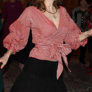 Big Bow Decorative Shirt Plaid Strap European And American