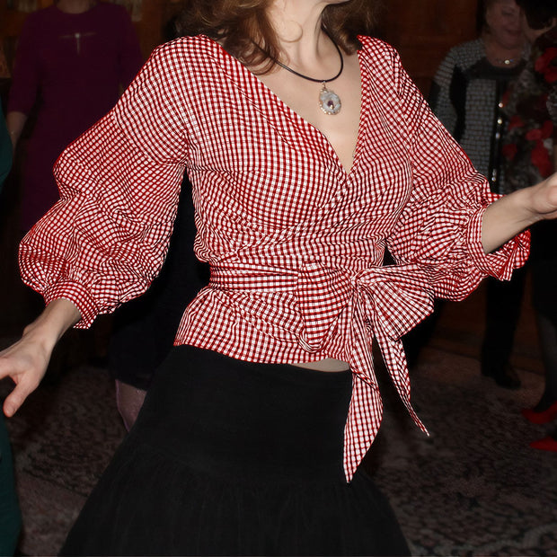 Big Bow Decorative Shirt Plaid Strap European And American