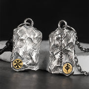 Viking Luen Letter Hammered Pendant Compass Silver Necklace