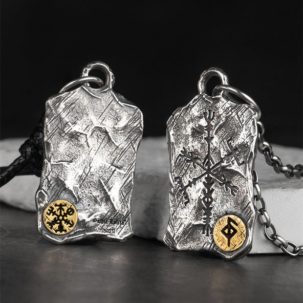 Viking Luen Letter Hammered Pendant Compass Silver Necklace