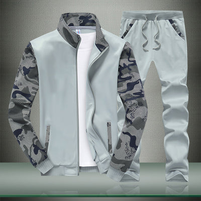 Sports Sweater Casual Stand Collar Camouflage Sleeves Men's Suit