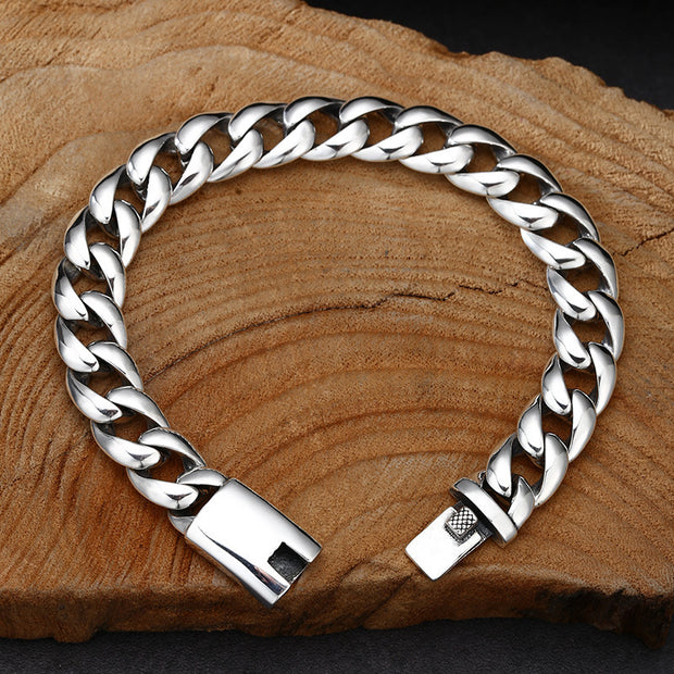 925 Sterling Silver National Style Glossy Cuban Bracelet