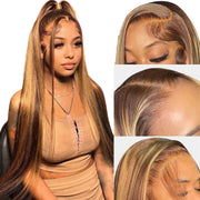 Real Human Hair Female Long Straight Hair Front Lace Wig Head Cover