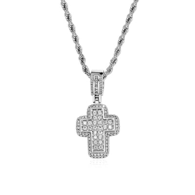 Fashion T Square Zircon Cross Necklace Light Luxury
