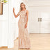 Women's Fashionable Sleeveless Round Neck Sparkling Evening Gown