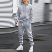 Men's Casual Sports Suit Solid Color Hoodie With Gridles Pants