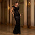 Sleeveless Round Neck Sequins Slim Fit Slit Evening Gown