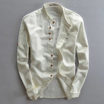 European And American Style Men's Clothing Stand Collar Buried Clip Casual Shirt