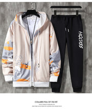 Men's Spring And Autumn Long Sleeve Zipper Printed Casual Suit