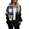 Plaid Color Matching Plush Hooded Sweater Zipper Jacket