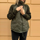 Stand Collar Cotton Jacket With Pockets Fashion Knitted Stitching Zipper Coat Winter Warm Tops For Women Douson Odeh