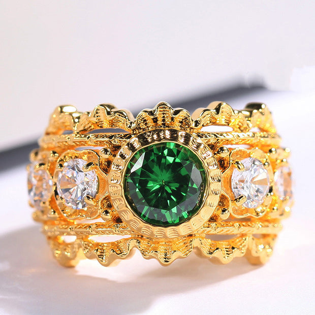 Women's Silver Gilded Lace Hollow Zircon Ring