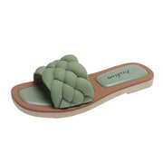Flat Square Toe Fake Woven Korean Sandals