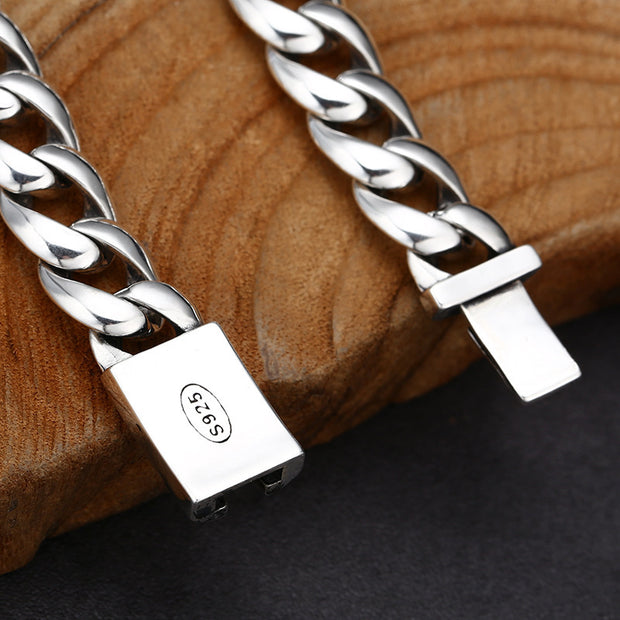 925 Sterling Silver National Style Glossy Cuban Bracelet
