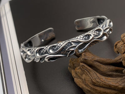 Retro Style S925 Sterling Silver Bracelet For Men Distressed