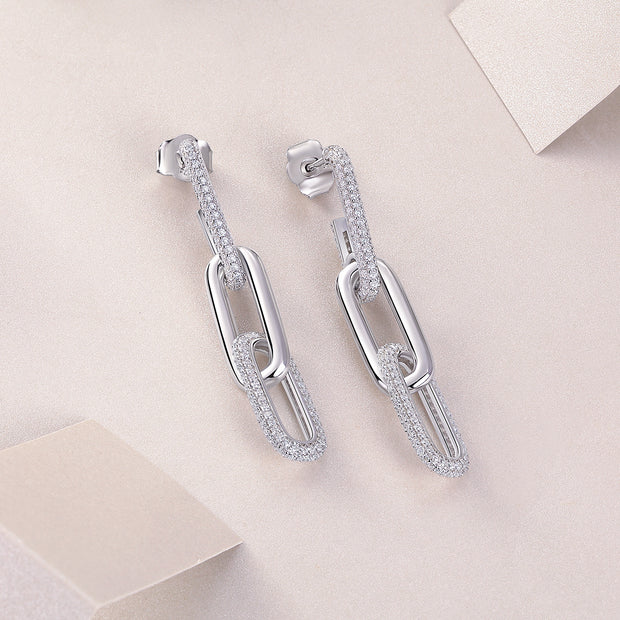 Chain Luxury Fashion Diamond Earrings Stud Set With Mosan Diamond Silver Ornaments