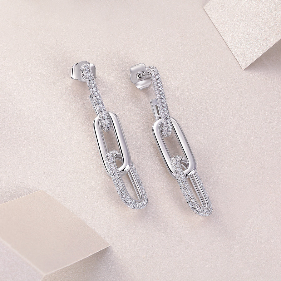 Chain Luxury Fashion Diamond Earrings Stud Set With Mosan Diamond Silver Ornaments